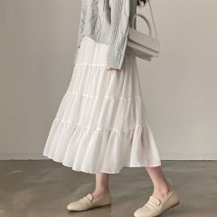 Korean chic high waist slim versatile splicing cake skirt retro chiffon skirt