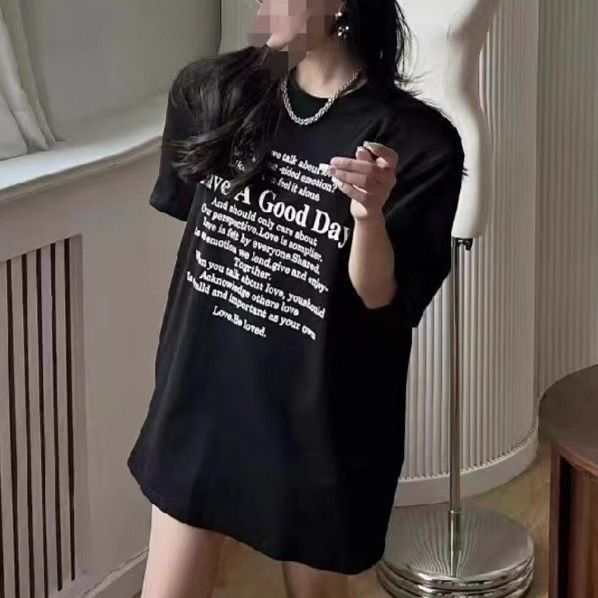 Korean summer new Korean style fashionable English letters back cover collar print loose slim ins style short-sleeved T-shirt