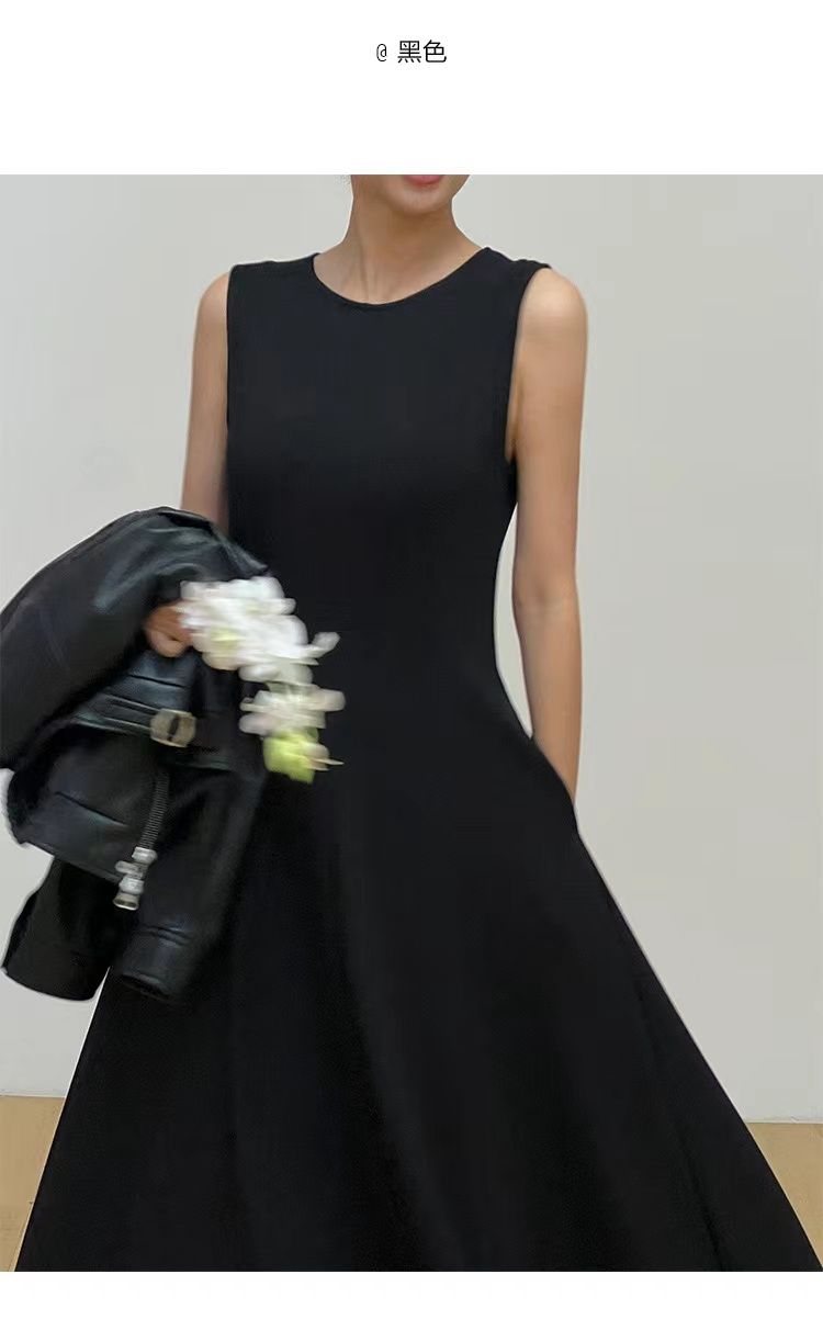 高級感黑色垂感背心連衣裙女2025早秋新款韓系設計感氣質無袖長裙