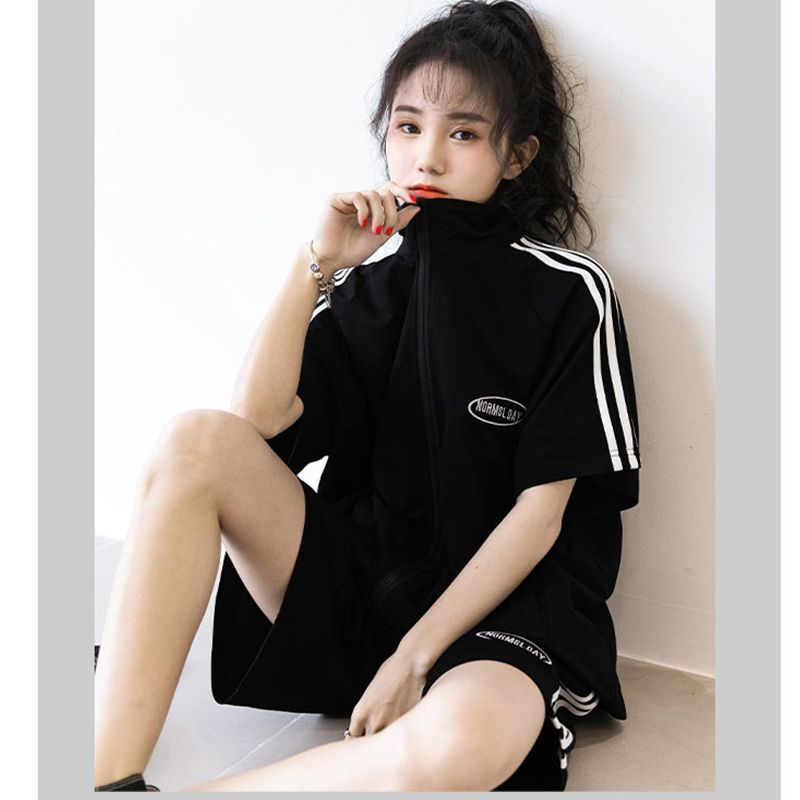 胖MM大碼運動休閒套裝女夏兩件套寬鬆短褲時尚跑步健身晨跑ins潮