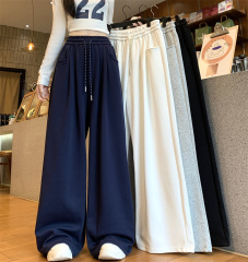 - Actual shot Spring new drawstring wide-leg high-waist drape slimming versatile casual sport pants