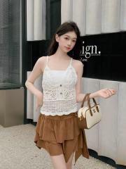 Hollow suspender vest summer women's knitted crochet bohemian holiday style versatile short sweet hot girl style thin top