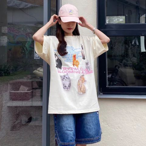 Printed summer loose shoulder short-sleeved T-shirt