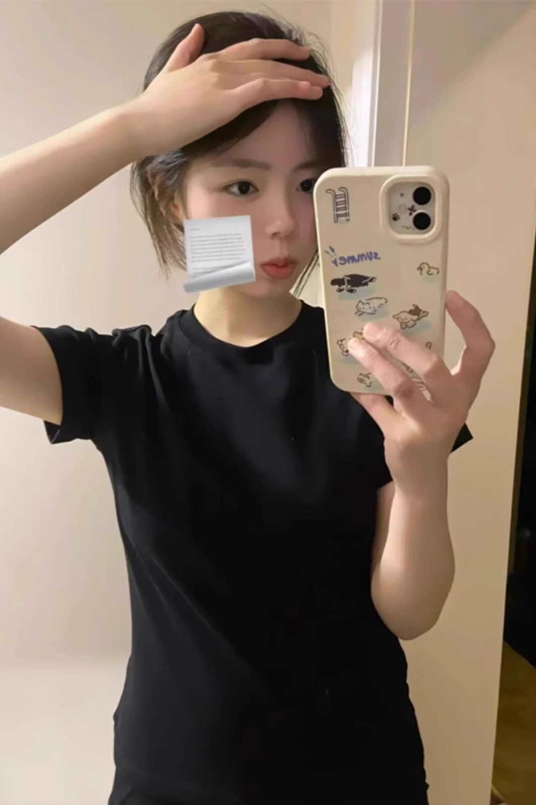 40支92棉8氨綸甜美減齡簡約設計感短袖正肩t恤女