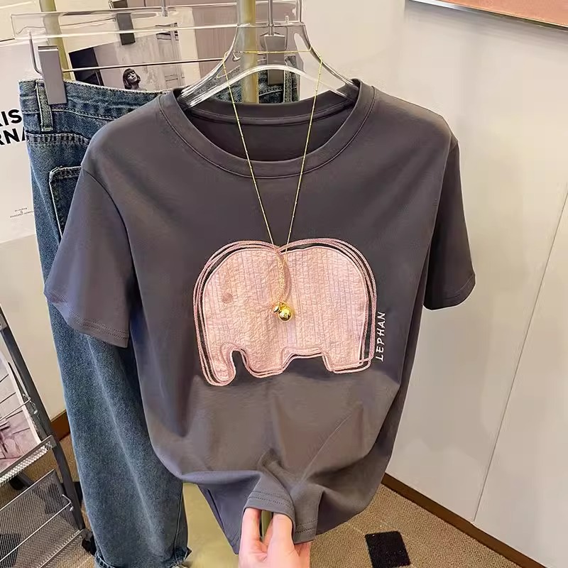 刺繡40支210克92棉8氨綸港風復古重工刺繡百搭短袖t恤