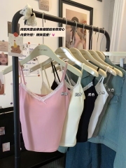 2025 spring and summer new sweet hot girl lace sexy pure desire with breast pad beautiful back vest suspender top