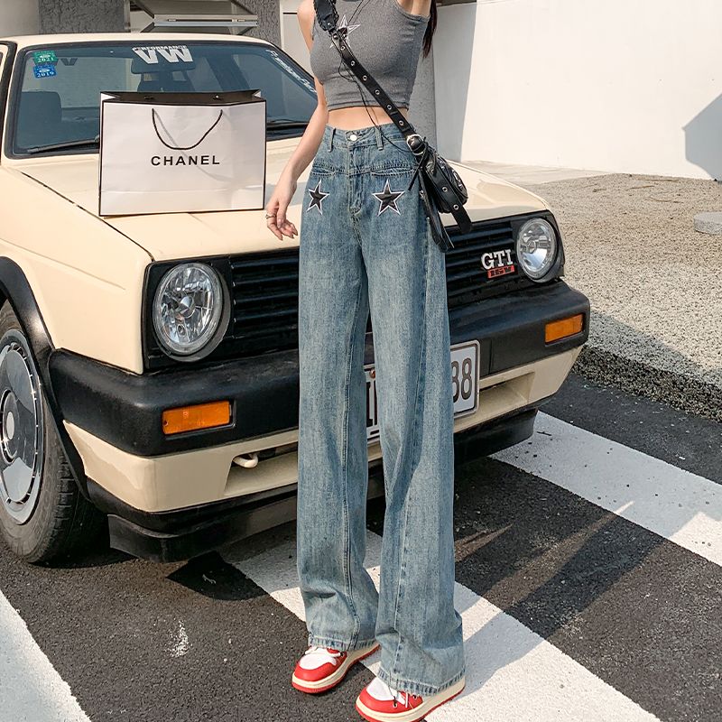 Real shot of 2025 spring fashion trend casual pants for women high waist drooping wide-leg pants