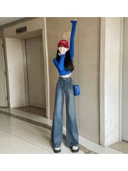 Good quality 2025 new wide-leg jeans for women, slim, loose and high-designed design, flared floor pants