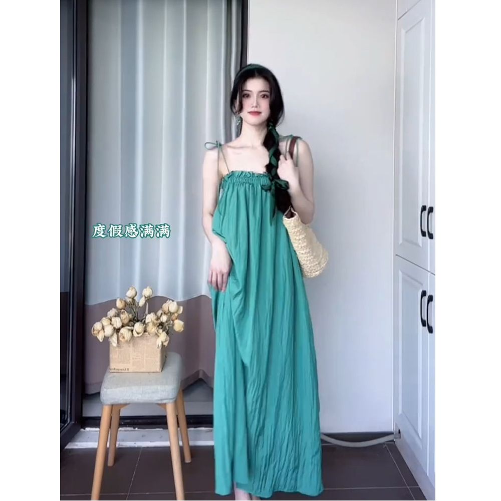 海邊度假小清新抹胸吊帶連衣裙女夏仙氣超仙森系沙灘裙氣質長裙子