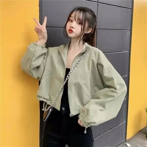 Spring and Autumn Thin Korean Student All-match Coat Women's New Loose Fashion Short Casual Drawstring Cardigan Top