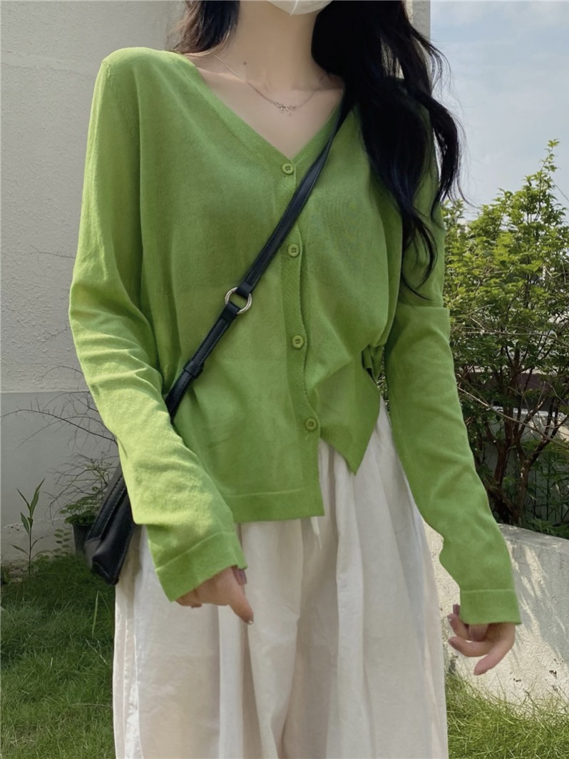 Real photos~Sweet sunscreen shirt spring and summer long-sleeved cardigan thin sweater for women