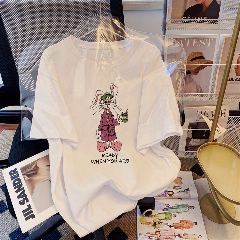 Real shot 100% cotton 200g combed pure cotton summer short-sleeved T-shirt for women loose Korean version