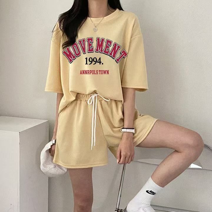 休閒減齡短袖短褲時尚鹽系兩件套小個子套裝女2025年新款