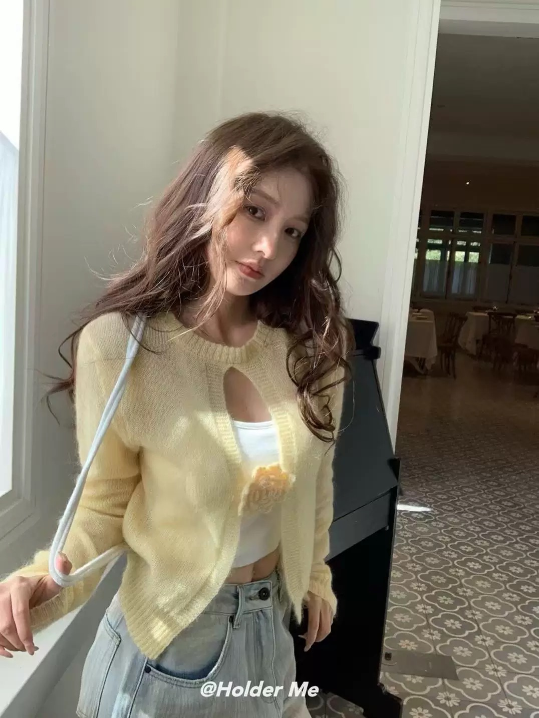 HOLDER Me正版 立體花朵馬海毛上衣女早春法式玫瑰花開叉毛衣外套