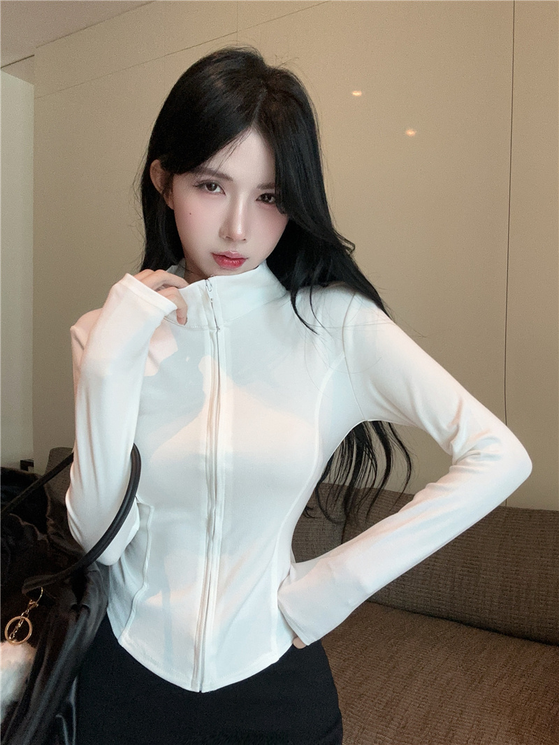 實拍~早春新款安可拉辣妹穿搭氣質修身立領洋氣長袖短款外套