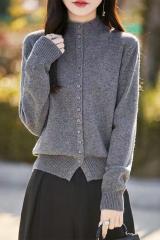 2025新款單排扣半高領針織衫寬鬆洋氣開衫百搭打底毛衣女外套