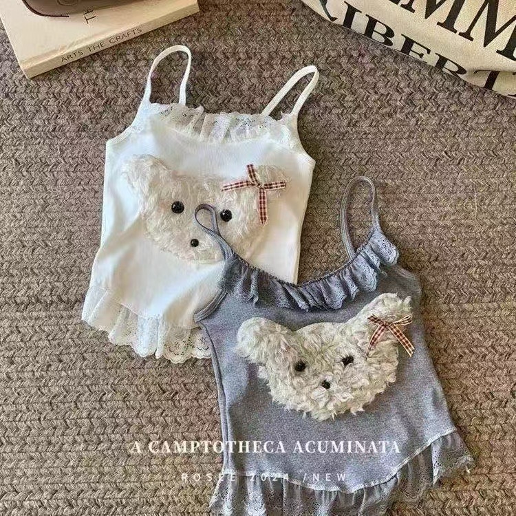 260g men's cotton with breast pads, sweet style plush puppy suspender vest for women in summer