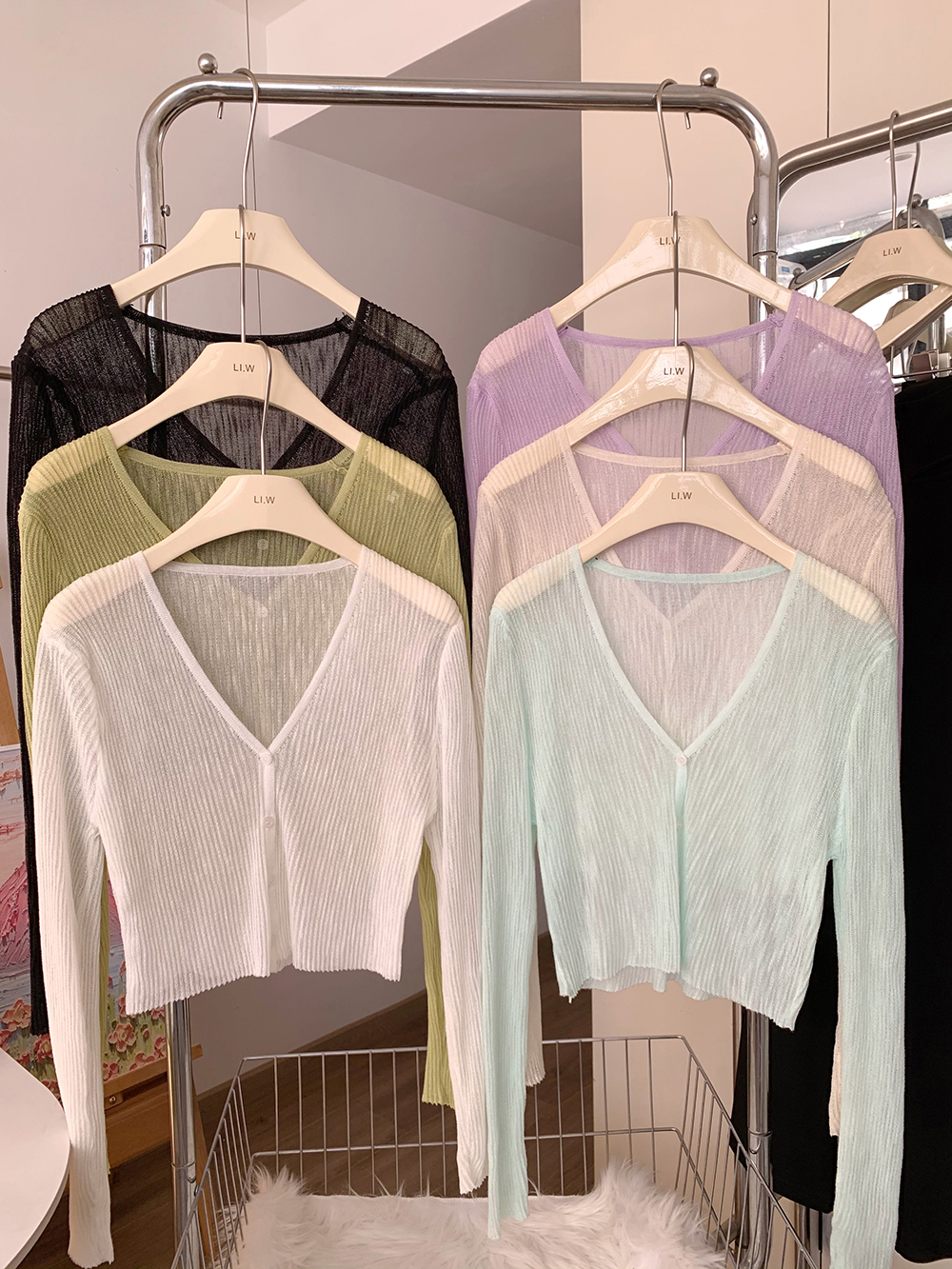 Summer thin ice silk sweater for women's sun protection cardigan with blue outer jacket with suspender skirt
