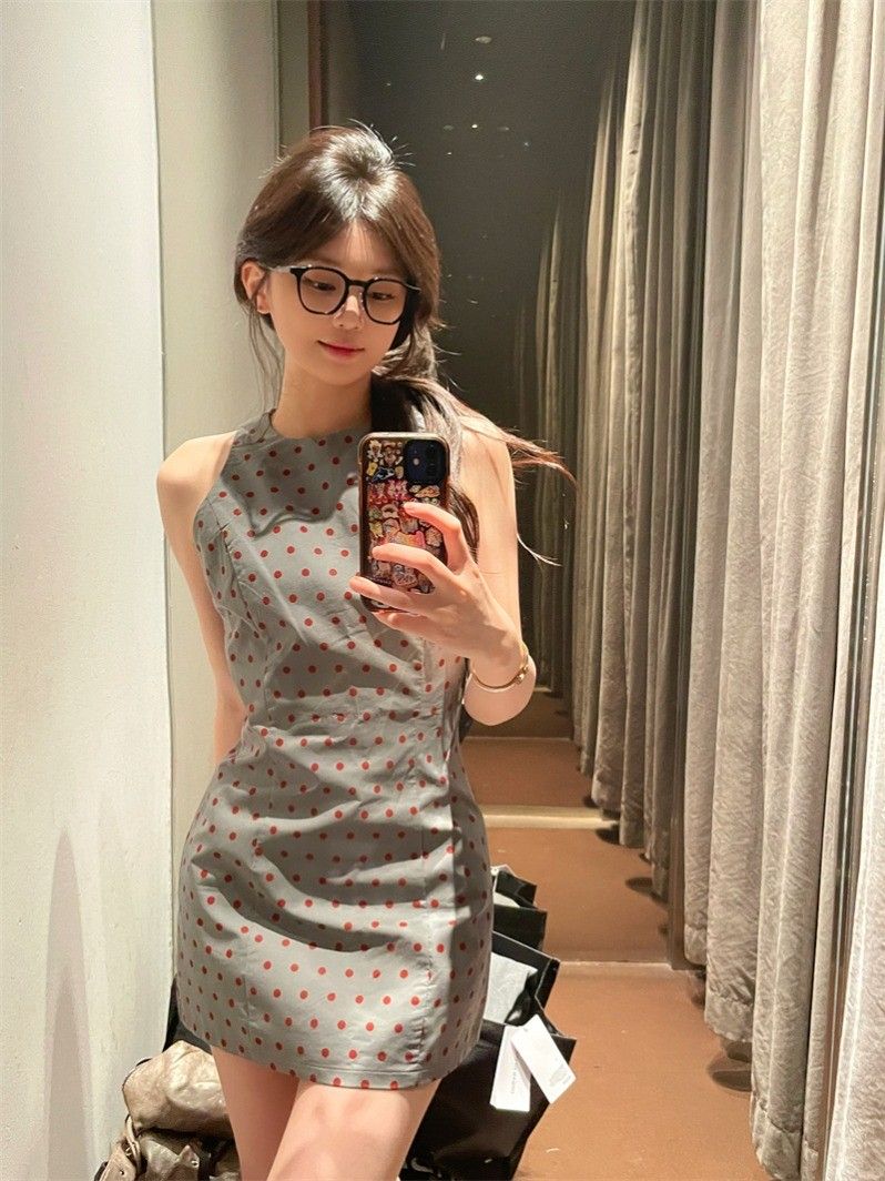 法式氣質修身顯瘦無袖波點背心連衣裙子女夏2025新款辣妹包臀短裙