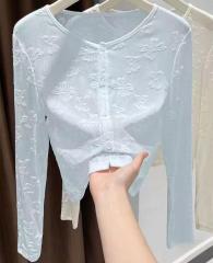 2025 summer new fashionable age-reducing design can be sweet and salty round neck bow lace sun protection top