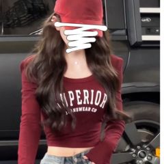 Sweet and cool letter printed long-sleeved T-shirt for women with slim sexy top