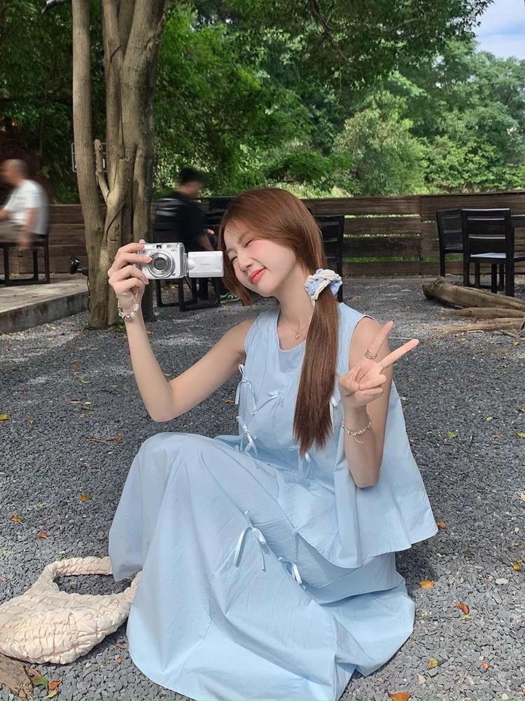 Fashion suit niche three-dimensional bow vest women's summer high-waisted skirt A-line skirt temperament two-piece set