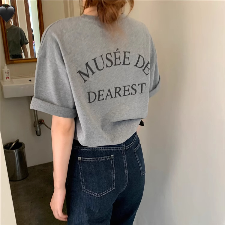 Korean version of simple back letter printed short-sleeved T-shirt for women's loose round neck inner bottom shirt top