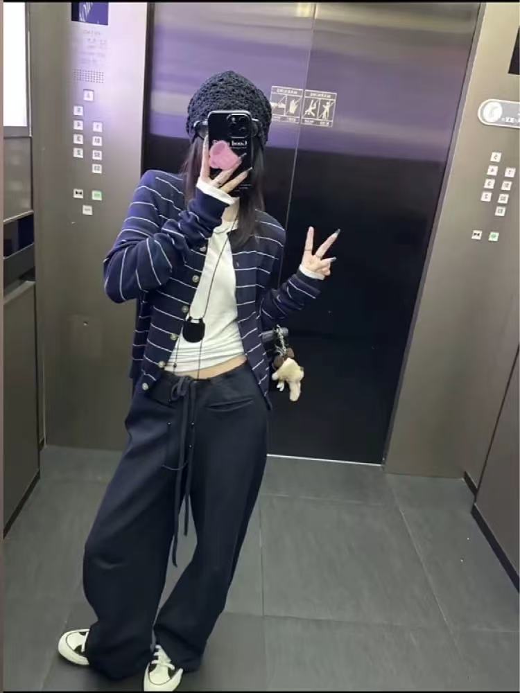 小香風條紋針織開衫女2025新款春秋內搭長袖打底衫獨特超好看上衣