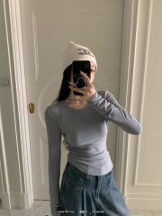 Pure Color Long Sleeve Women's Spring New Style Fashion Fitted Slimming Top Underwear Base Shirt