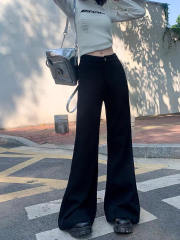 黑色高腰微喇牛仔褲女2025春季新款不貼腿寬鬆顯瘦闊腿喇叭拖地褲