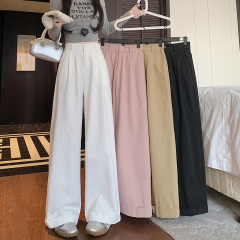 實拍褲子女高腰直筒褲休閒褲早春新款寬鬆顯瘦百搭闊腿褲長褲