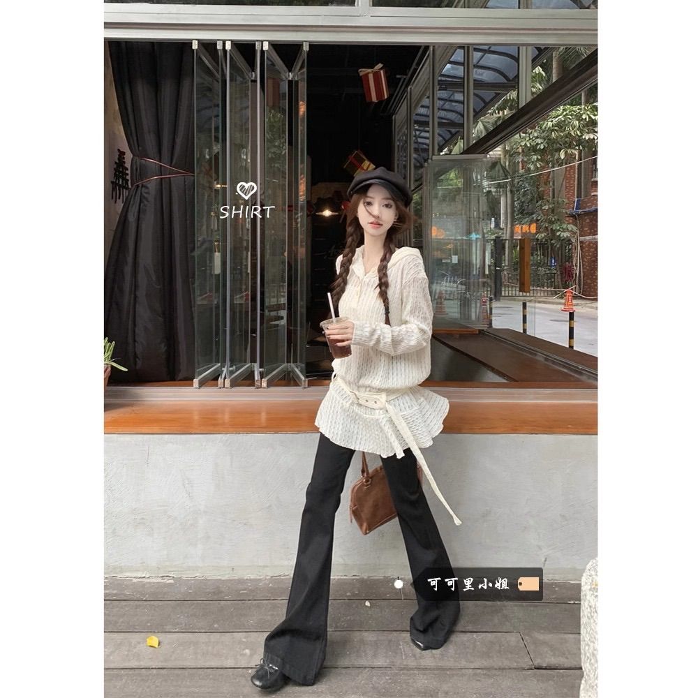 韓系鏤空蕾絲荷葉邊長袖連衣裙女2025早春新款小眾微透連帽衛衣裙