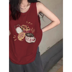 High-quality pure cotton 200g 21 combed tight thread collar method printed loose vest suspender T-shirt for women