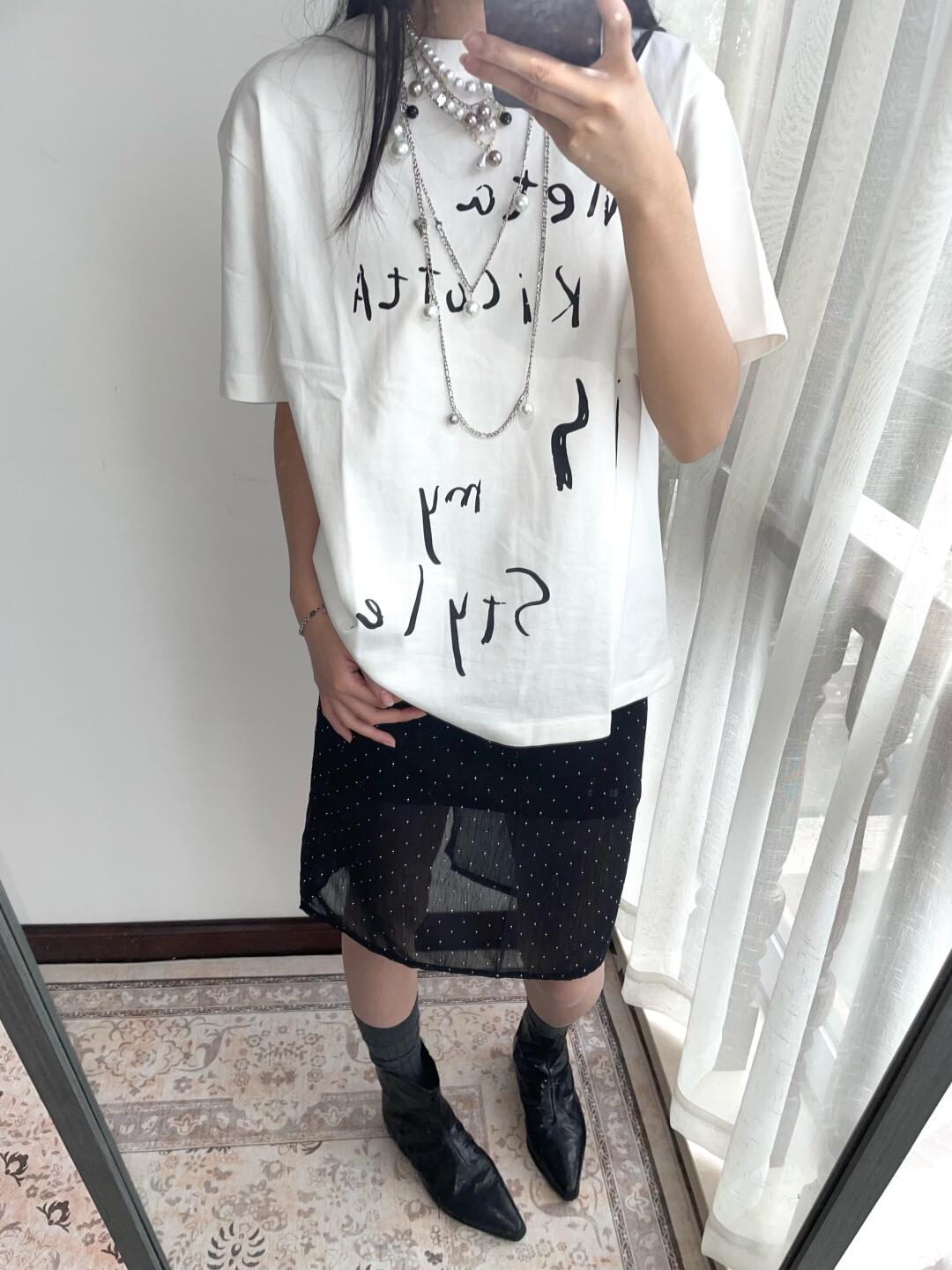 High-quality pure cotton 200g combed tight 100% cotton live broadcast same product front printed loose short-sleeved T-shirt for women