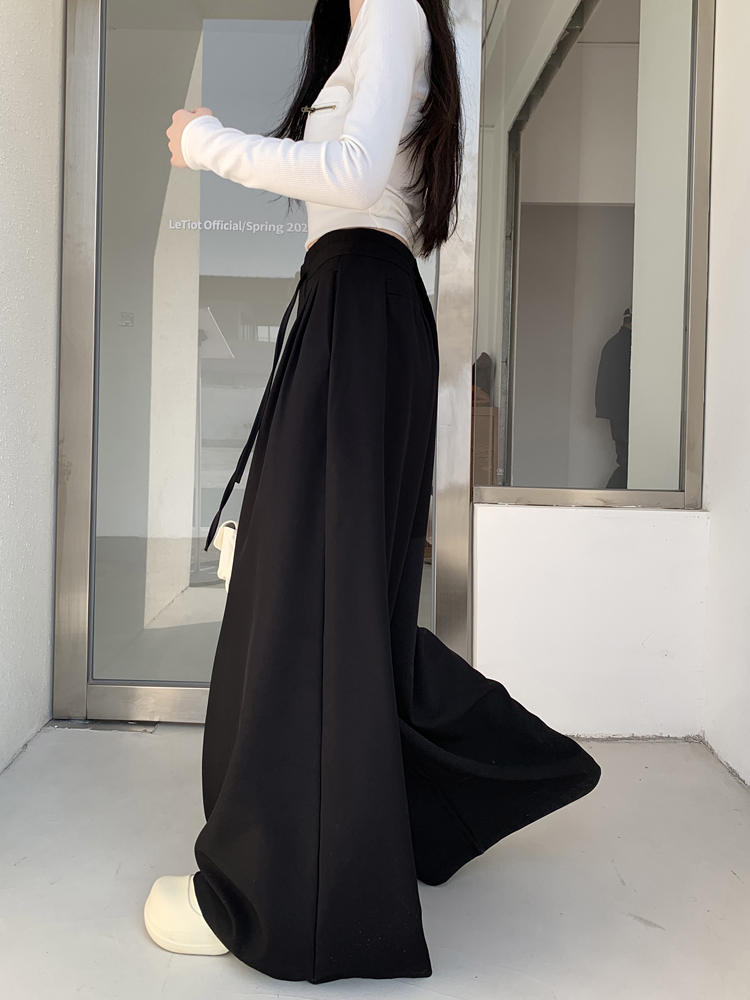Photographed Designer Suit Pants with Drawstring Casual Pants for Women Spring Pants Wide Leg Pants Loose High-Waisted Draped Floor-Length Pants