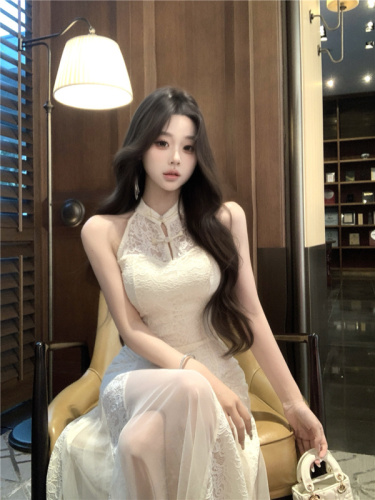 实拍~中式国风长裙夏收腰显瘦温柔气质白月光旗袍鱼尾连衣裙