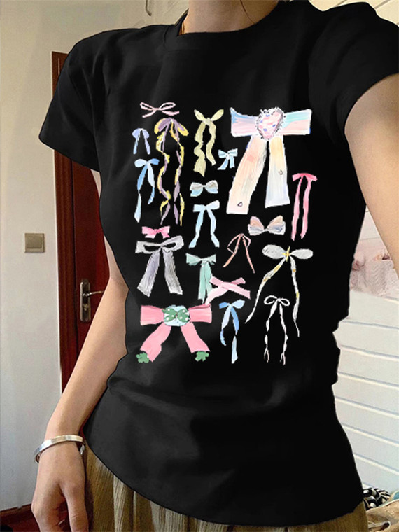 High-quality pure cotton 210g 40 pieces Odale 92 cotton 8 spandex printed hot girl slim short-sleeved T-shirt for women