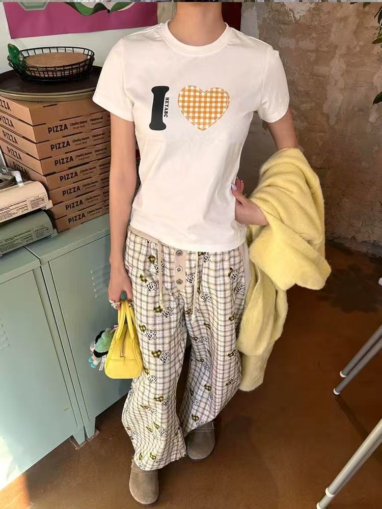 High-quality pure cotton 210g 40 Odale with elastic front printed slim short-sleeved T-shirt for women
