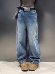 Women's New Inverted Straight Leg Denim Jeans with Slimming Design, Flowy Feel, Wide Leg Floor-Length Pants