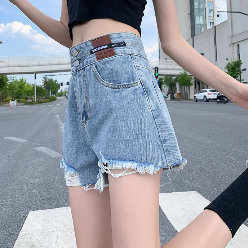 夏季薄款闊腿牛仔褲女破洞寬鬆韓版淺色大碼學生拖地直筒褲子