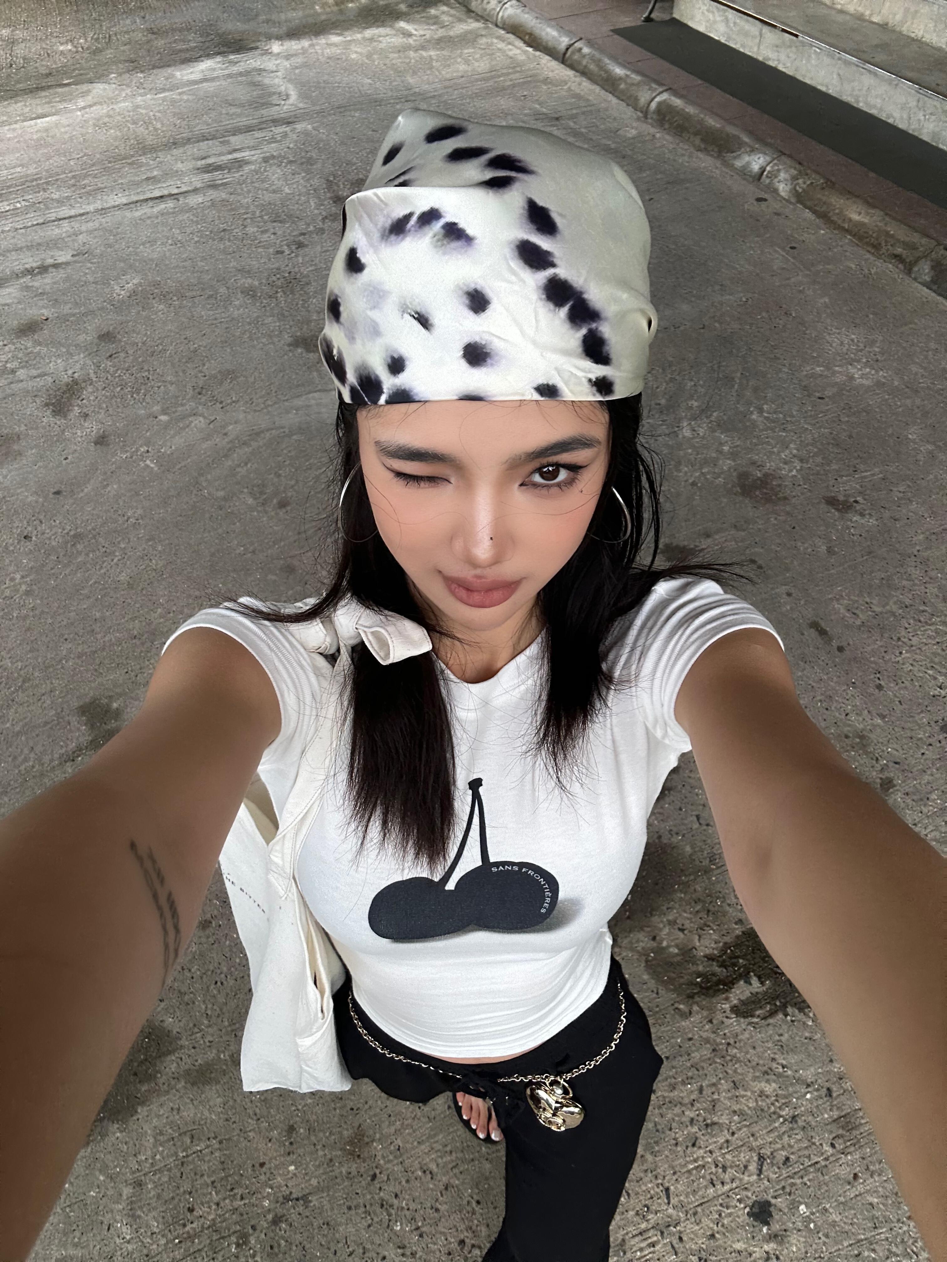 High-quality pure cotton 210g 40 Odale with elastic front printed slim short-sleeved T-shirt for women