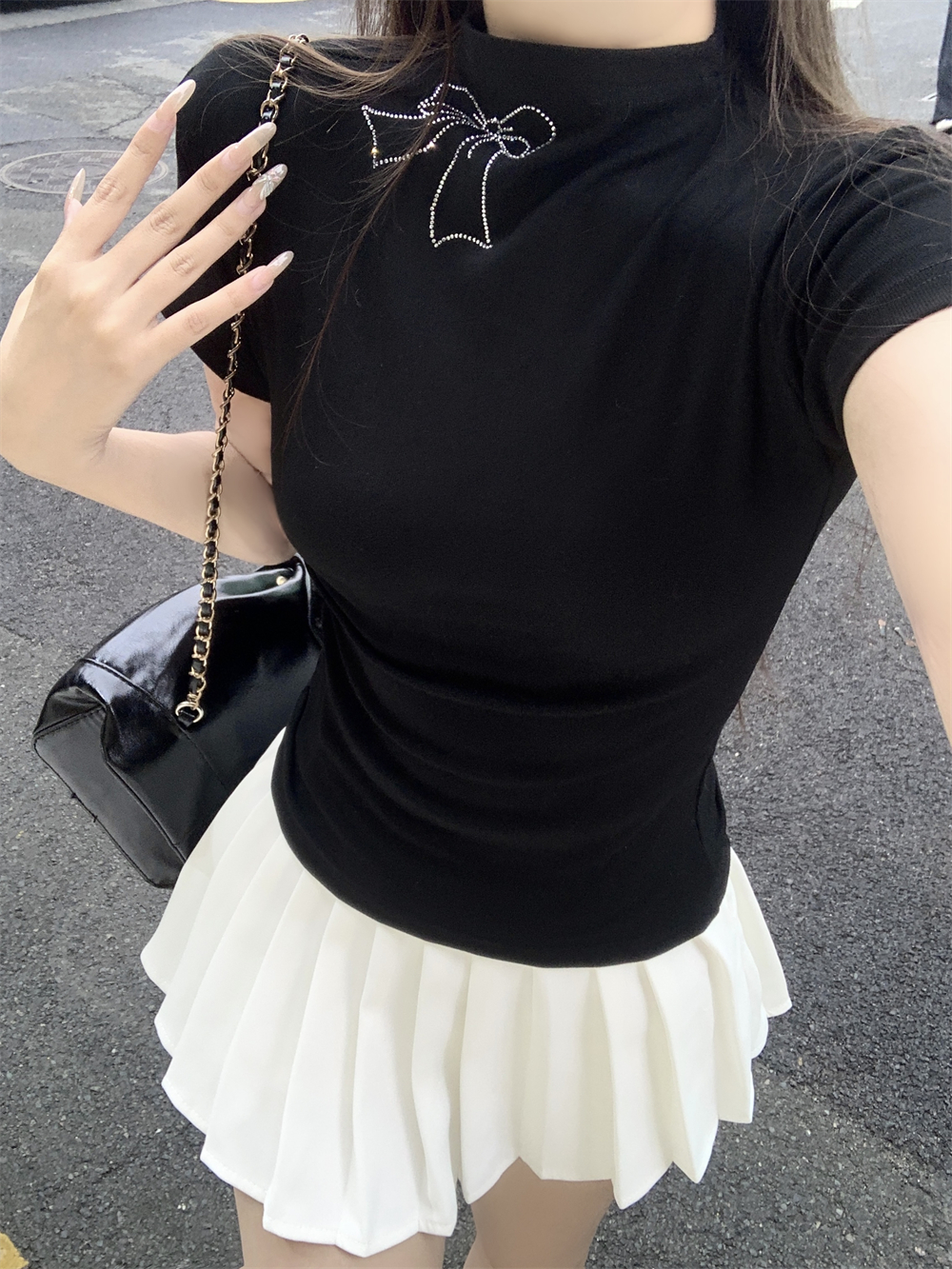 實拍  40支純棉210克92棉/8氨綸半高領短袖T恤女燙鑽