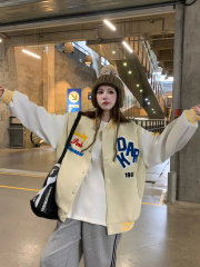 實拍國潮植絨刺繡字母棒球服2025春季設計感小眾情侶夾克上衣外套