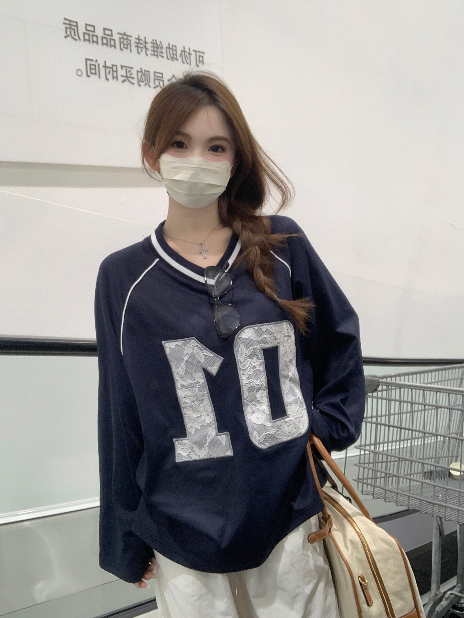 實拍220克酷棉雙面長袖t恤女2025早春薄款蕾絲修身打底衫圓領上衣
