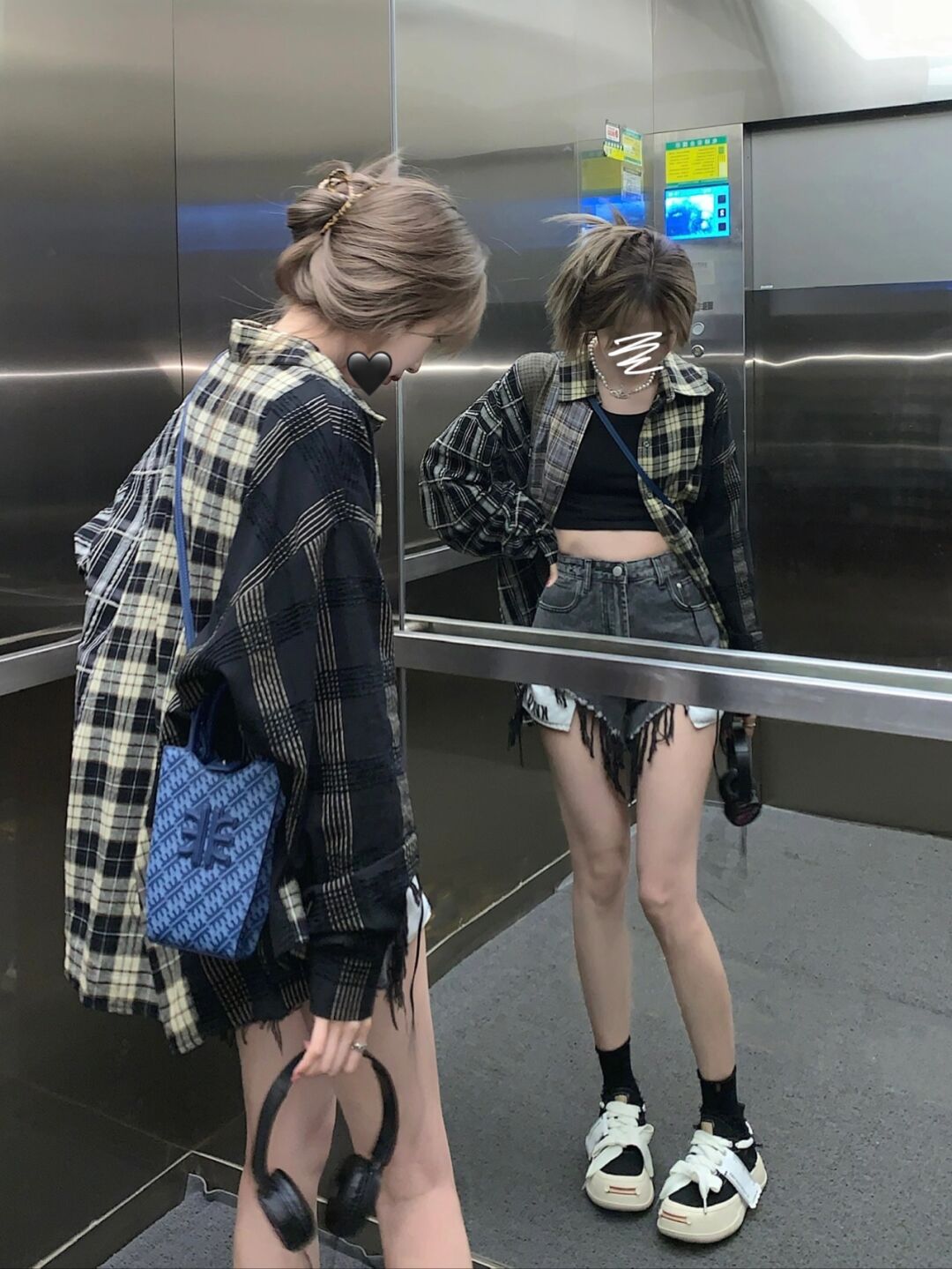 美式冪式穿搭辣妹設計感格子開衫夏季polo領小眾防曬長袖寬鬆襯衫