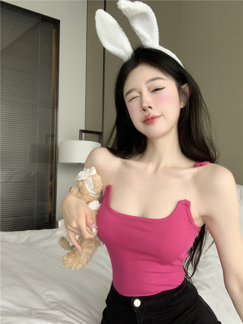 隱形魚線吊帶背心女夏季辣妹打底衫露背內搭性感遮肉短款上衣外穿