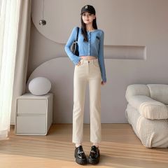 韓版穿搭甜酷風彈力牛仔褲女九分小直筒hiphop高街褲子ins潮