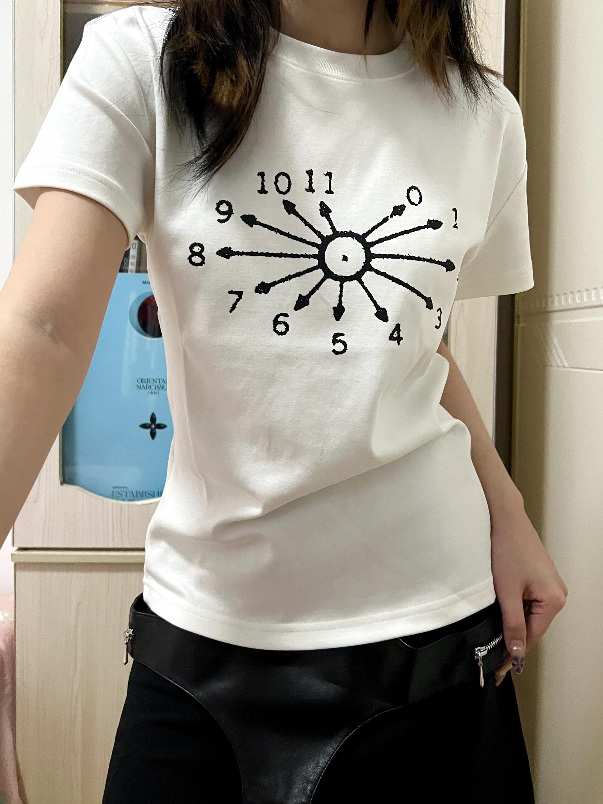 High-quality pure cotton 210g 40 Odale with elastic front printed slim short-sleeved T-shirt for women