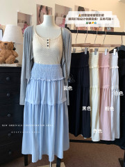 實拍 溫柔風木耳邊垂感半身長裙顯瘦百搭皺褶大擺A字裙