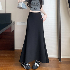 實拍春夏新款女裝高腰顯瘦包臀裙復古黑色中長款魚尾裙女